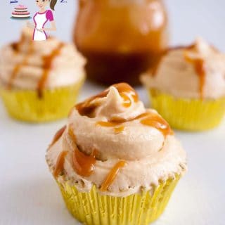 A cupcake with butterscotch frosting.