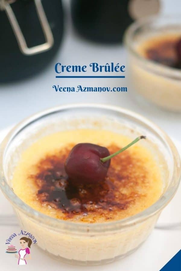 Pinterest image for baked creme brulee.