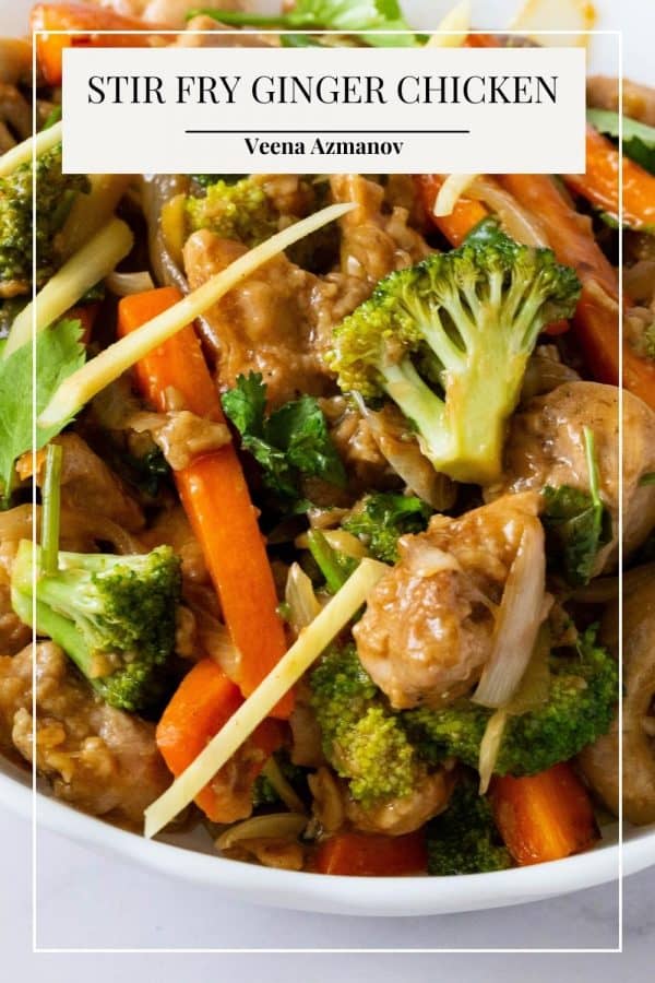 Pinterest image for stir fry chicken with ginger.