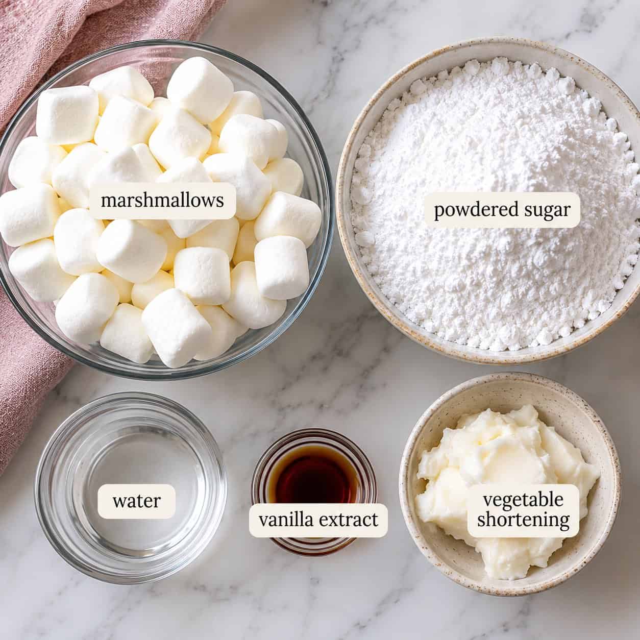 Ingredients for making Marshmallow fondant.