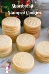 Stacks of shortbread cookies on a table.