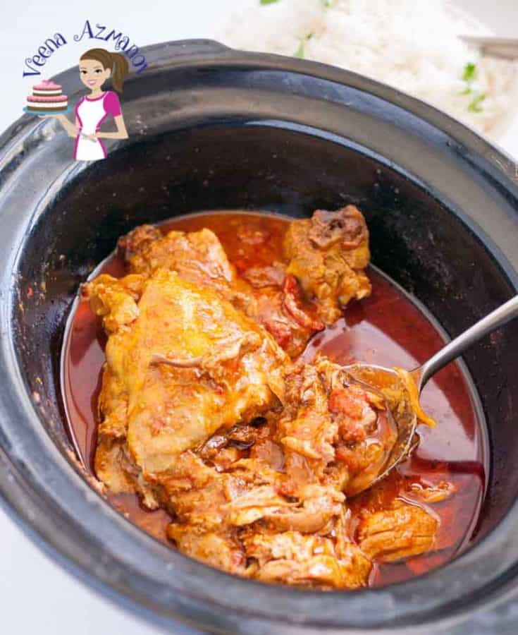 chicken curry in a slow cooker pot.