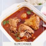 Pinterest image for chicken curry in slow cooker.