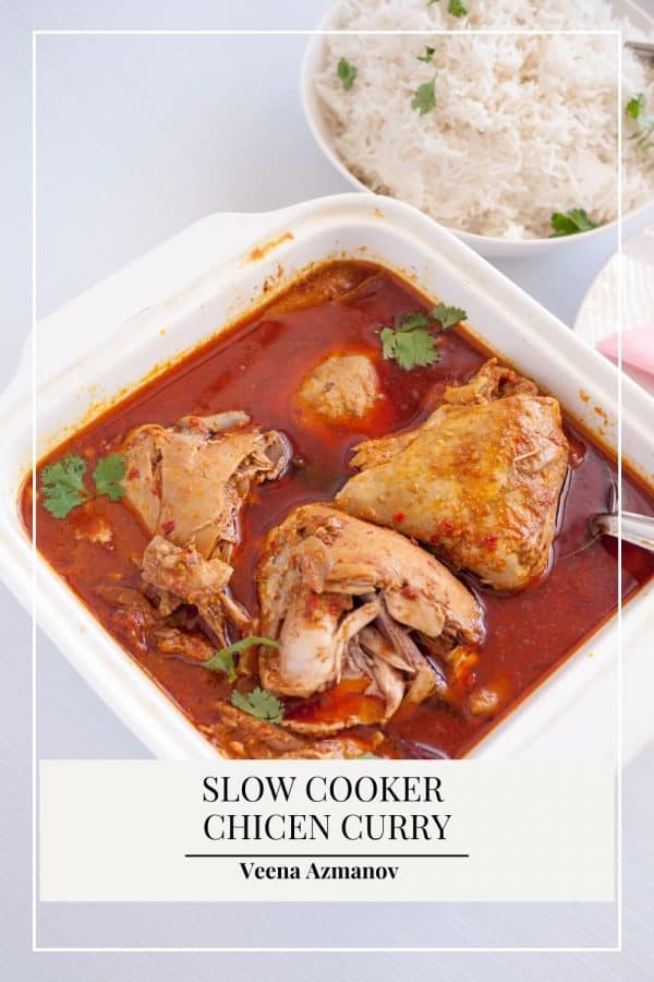 Pinterest image for chicken curry in slow cooker.
