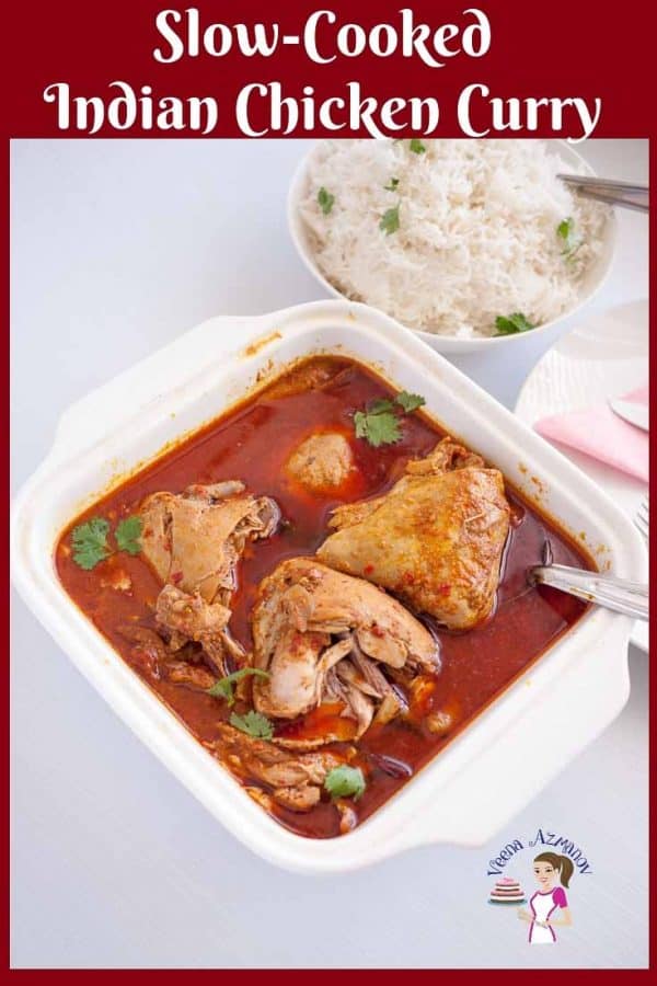 chicken curry in a serving dish.