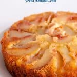 Pinterest image for upside down cake with peaches.