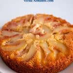 Pinterest image for upside down cake with peaches.