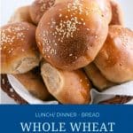 Pinterest image for burger buns with whole wheat.