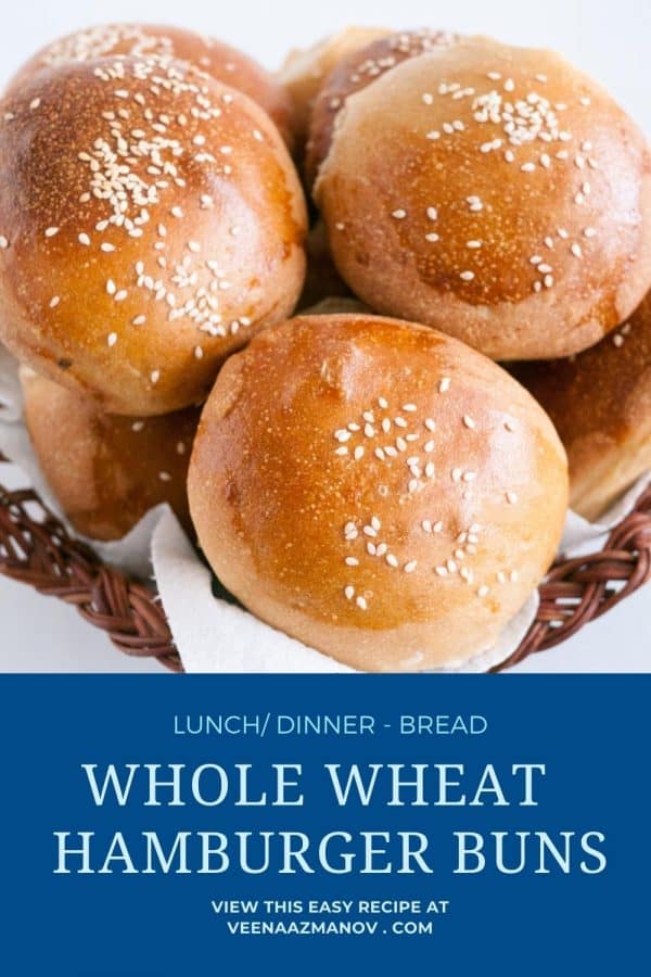 Pinterest image for burger buns with whole wheat.