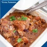 slow cooked apricot chicken in a serving dish.