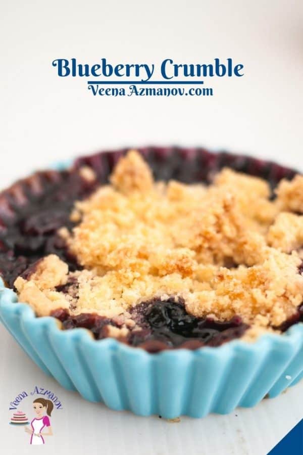 Pinterest image - fruit crumble with blueberries.