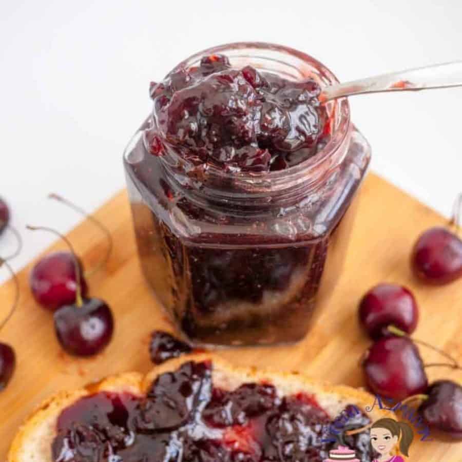Cherry jam in a jar
