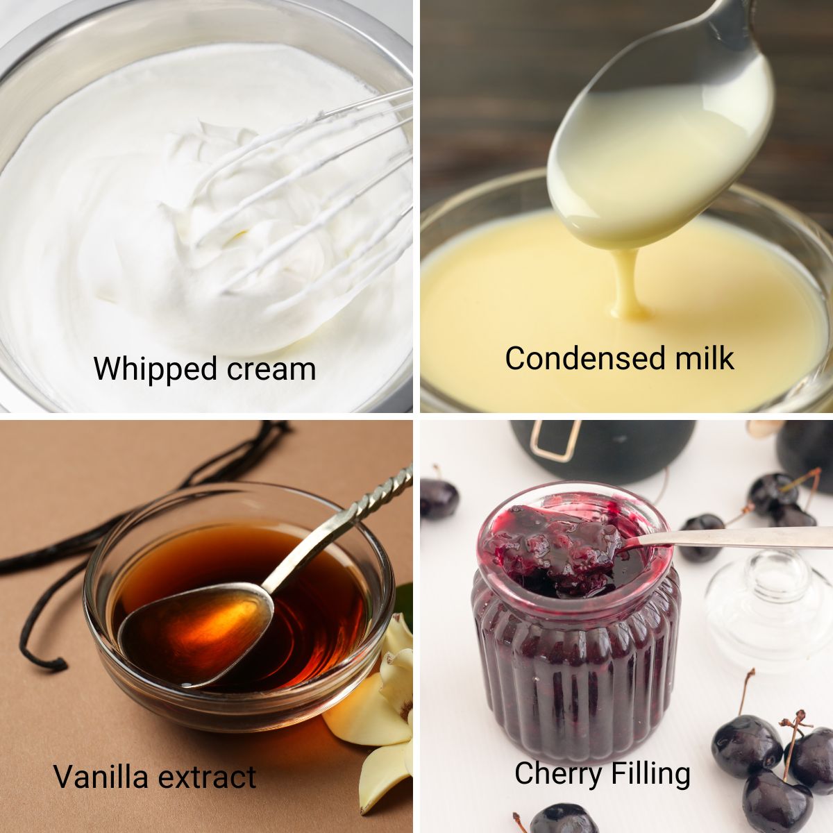 Ingredients for cherry ice cream.