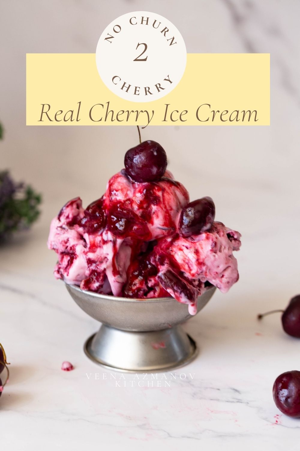 Pinterest image for ice cream with cherry filling.