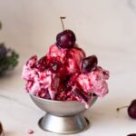 Pinterest image for ice cream with cherry filling.