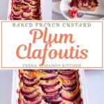 Pinterest image for Baked Custard Clafoutis with Plums.