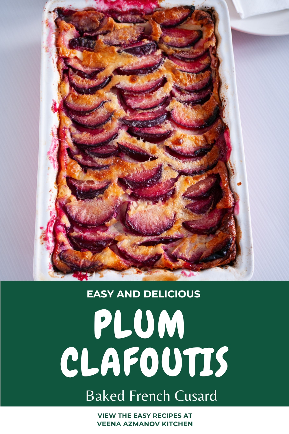 Pinterest image for Baked Custard Clafoutis with Plums.