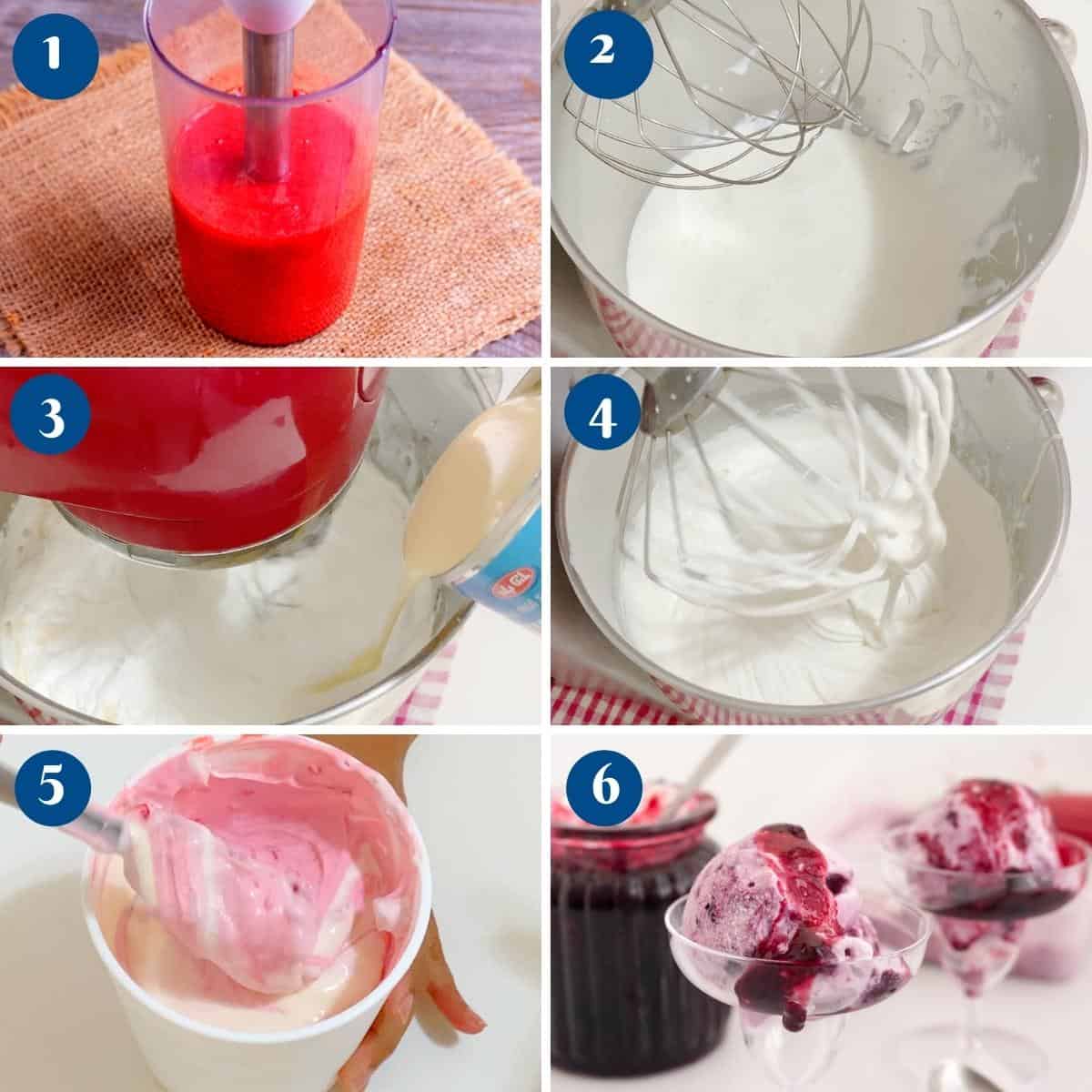 Progress pictures making cherry ice cream.