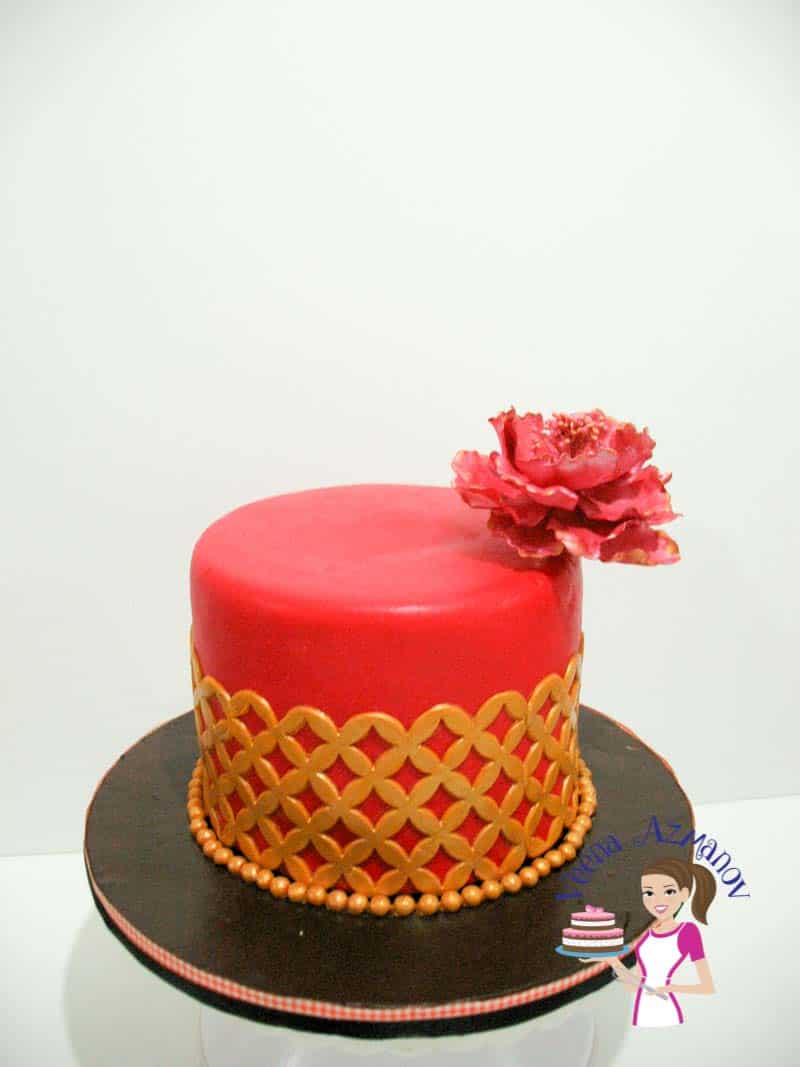A red decorated cake.
