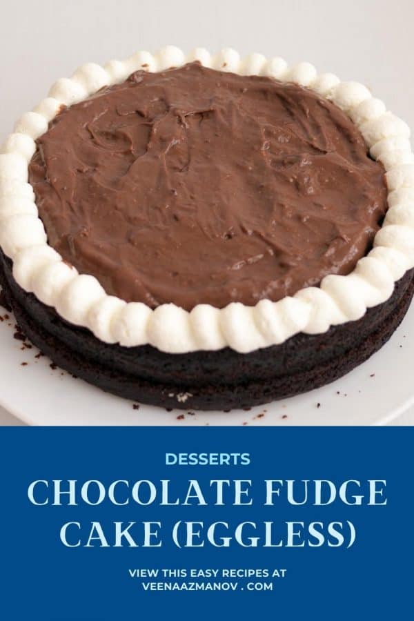 Pinterest image for eggless chocolate cake with chocolate mousse.