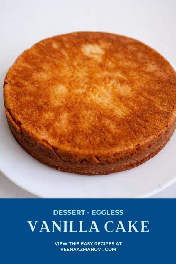 Pinterest image for eggless vanilla cake.