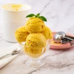 Ice cream bowl with mango ice cream.