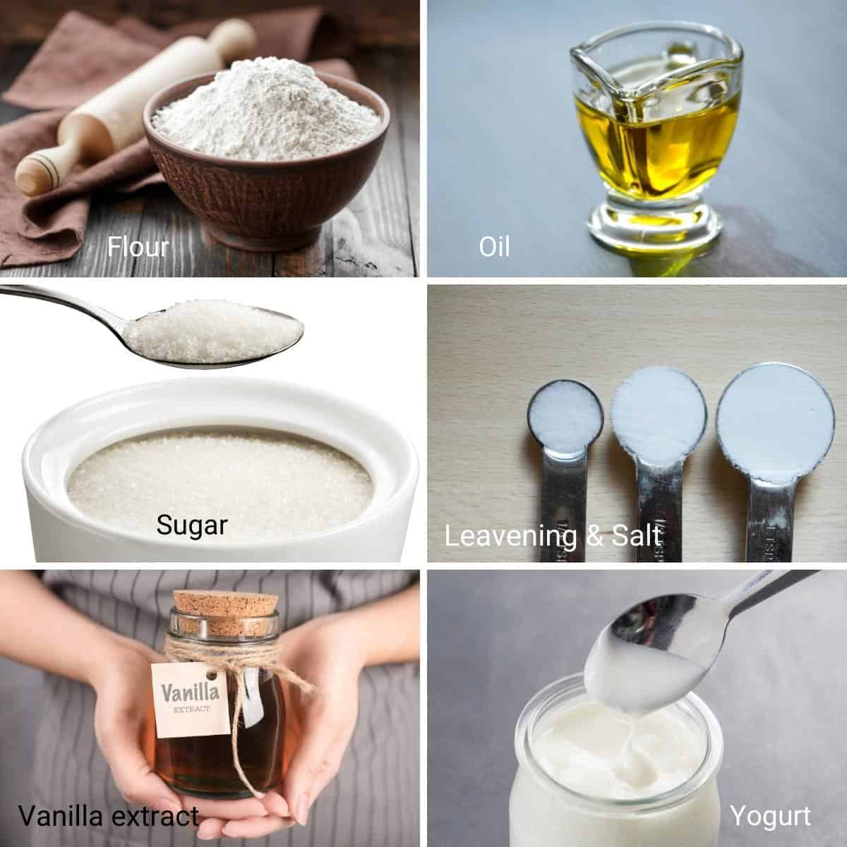 Ingredients for eggless vanilla cake recipe.