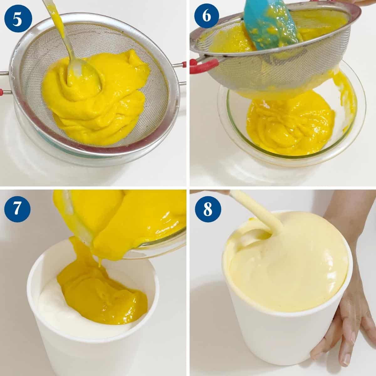 Progress pictures collage for mango ice cream.