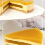 Pinterest image for mango mousse cake with jello insert.