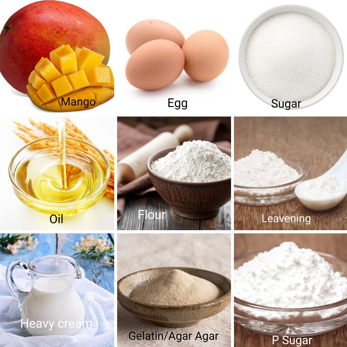 Ingredients for making mango mousse cake.