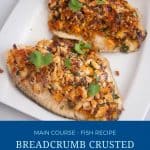 Pinterest image for baked fish fillets with breadcrumbs.
