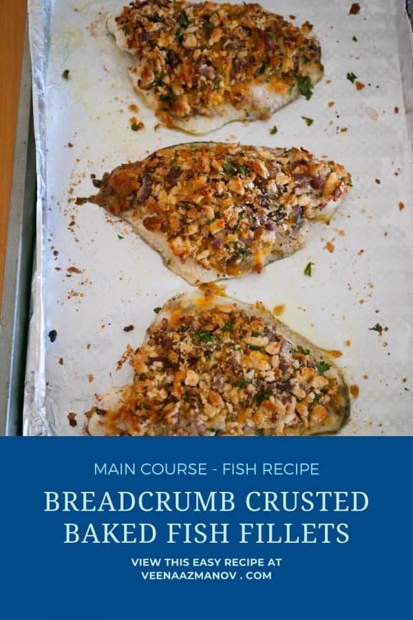 Pinterest image for breadcrumb baked fish fillets.