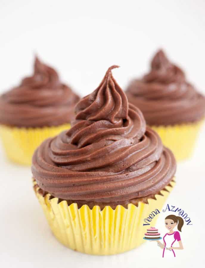 A cupcake with chocolate frosting.