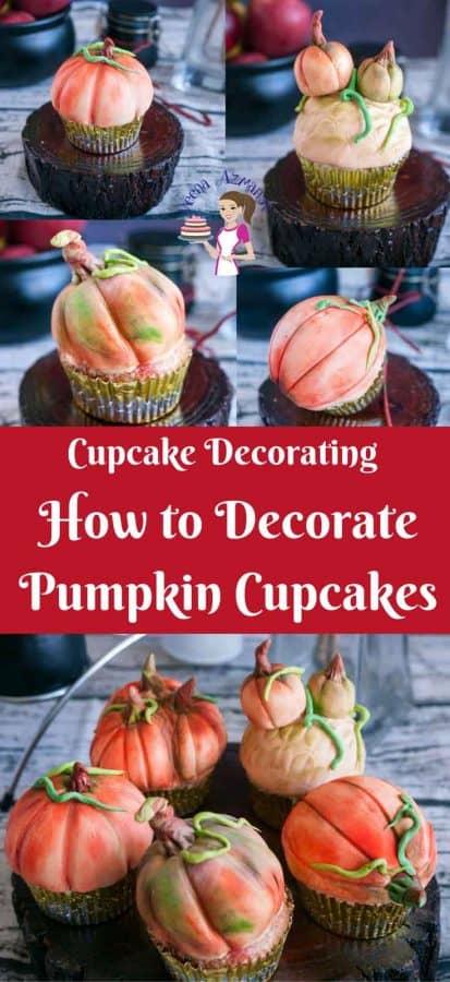 These pumpkin cupcakes are perfect treats to give as gifts to anyone big or small during the season of fall or Halloween. I've used my Pumpkin spiced apple cupcakes recipe and decorated them to look like pumpkins. They are simple easy and adorable as  you can see in the video tutorial. #pumpkin #Cupcakes #decorating #cupcake #cupcakedecorating #easypumpkincupcakes #pumpkincaketopper #cakedecorating #tutorial #video