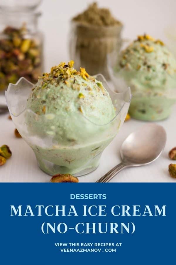 Pinterest image for no churn ice cream with Matcha.