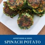 Pinterest image for veggies patties made with spinach and potatoes.