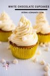 A cupcake with white chocolate frosting.