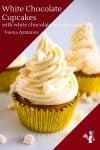 A cupcake with white chocolate frosting.
