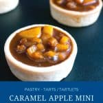 Pinterest image for mini tarts with caramel apple filling.