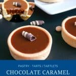 Pinterest image for mini tarts with caramel chocolate.