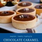 Pinterest image for Mini tarts with chocolate caramel.
