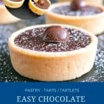 Pinterest image for mini tarts with chocolate ganache.