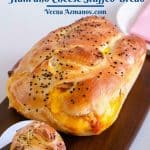 Pinterest image for ham and cheese stuffed bread.