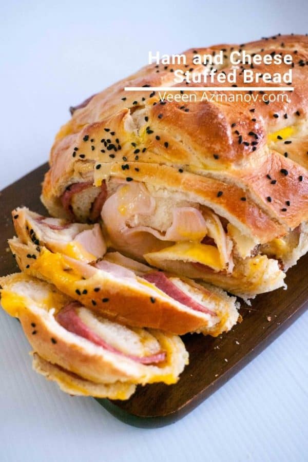 A ham and cheese stuffed bread.