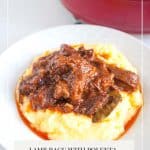 Pinterest image for lamb ragu with polenta.