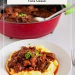 Pinterest image for ragu or lamb with polenta.