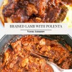 Pinterest image for lamb ragu with polenta.