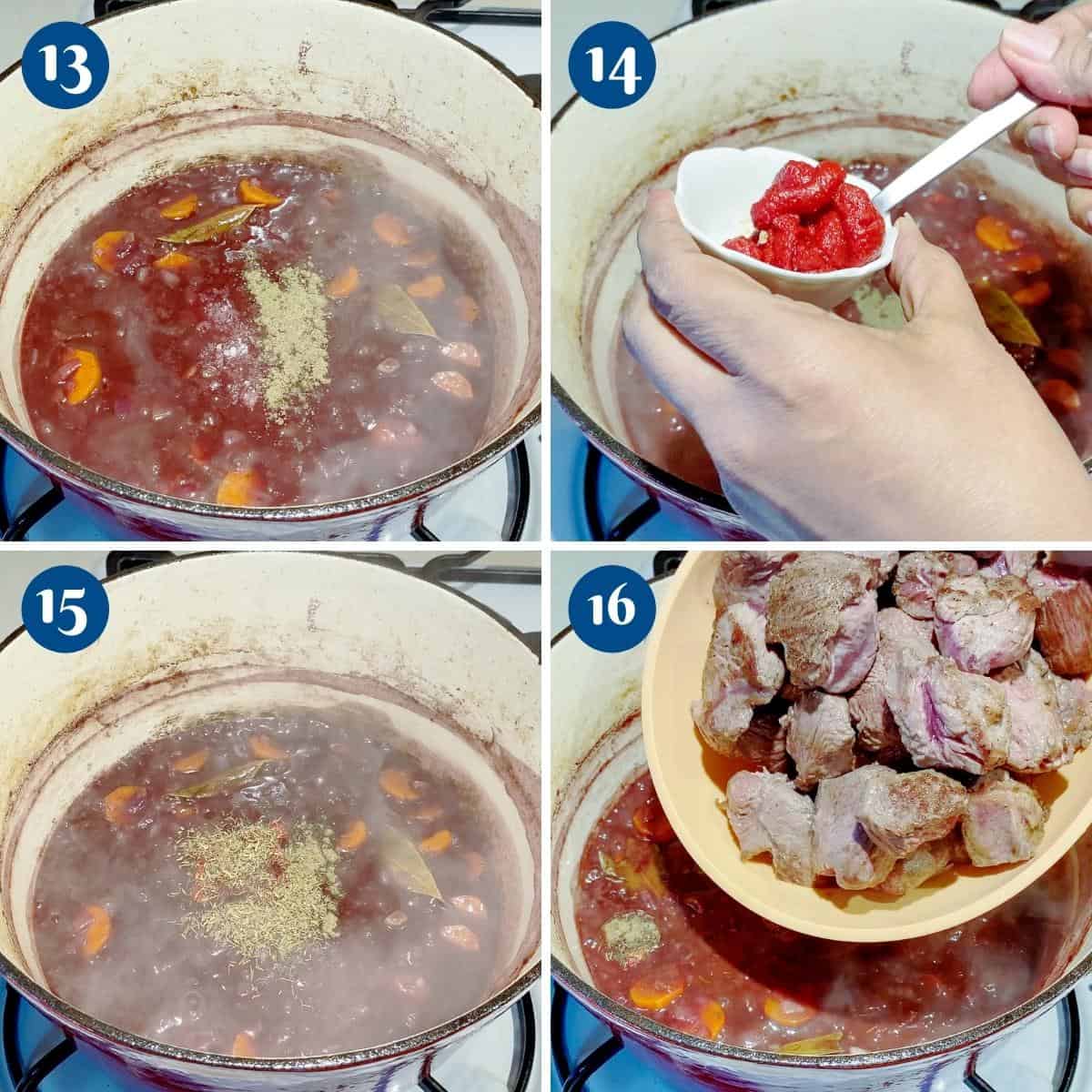 Progress pictures for beef burgundy.