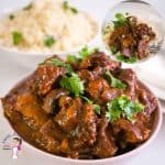 A bowl of beef bourguignon.