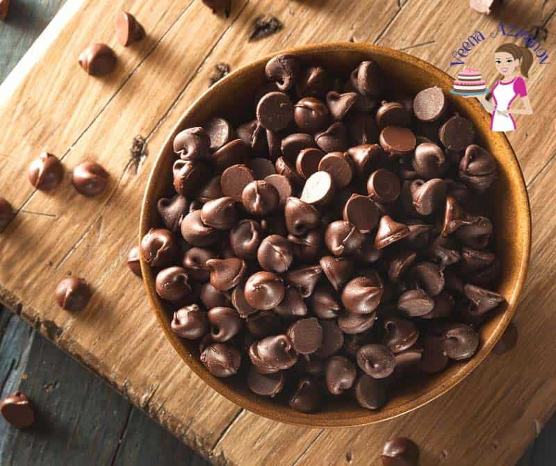 Chocolate chips in a bowl.